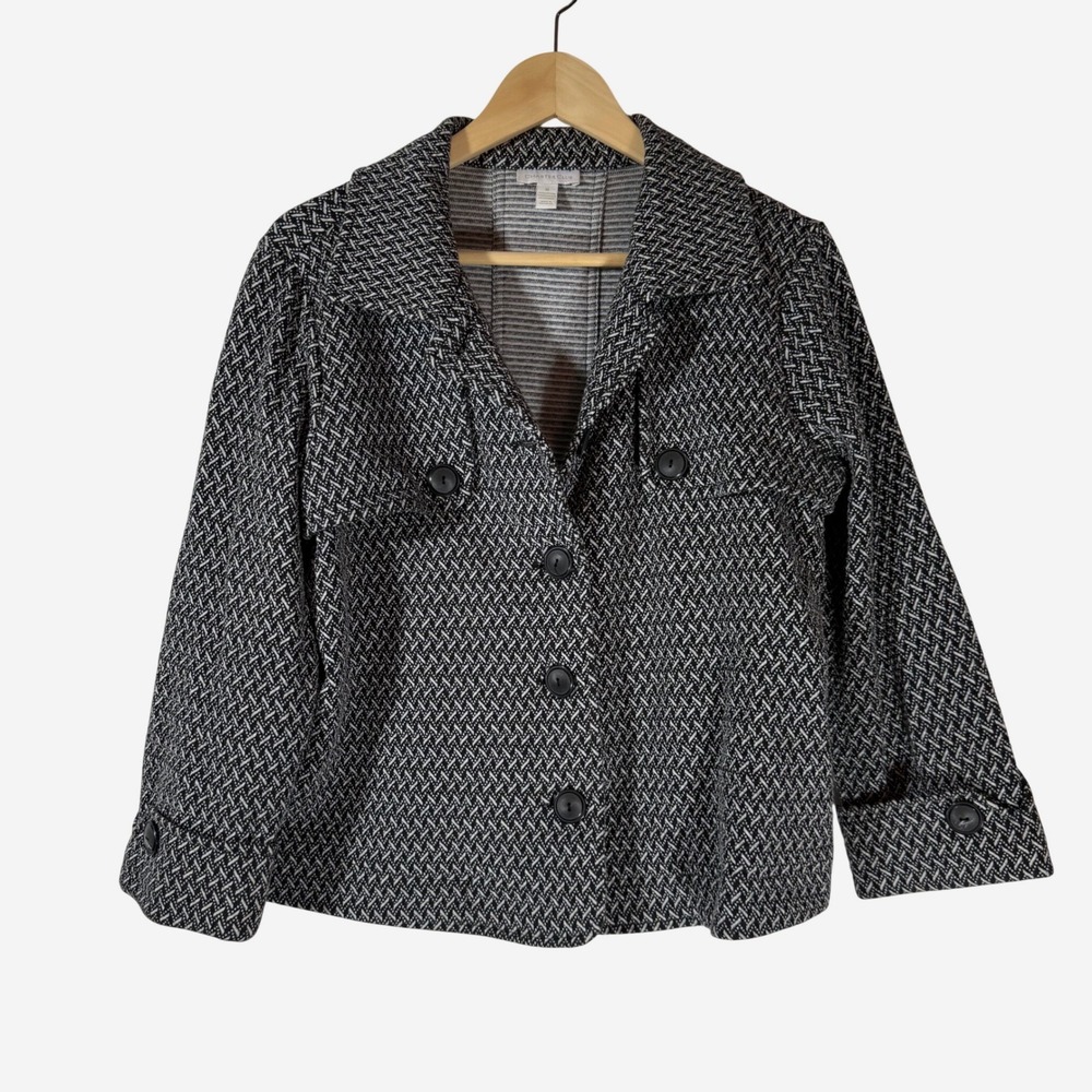 Charter Club Black‎ White Geometric Print Blazer Jacket Womens Size M